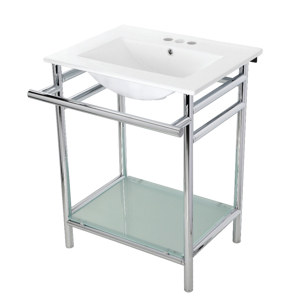 Picture of Kingston Brass VPB24187W41 24 in. Ceramic Console Sink - 4 in. 3-Hole, White & Chrome