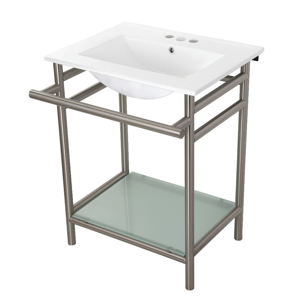 Picture of Kingston Brass VPB24187W48 24 in. Ceramic Console Sink - 4 in. 3-Hole, White & Brushed Nickel