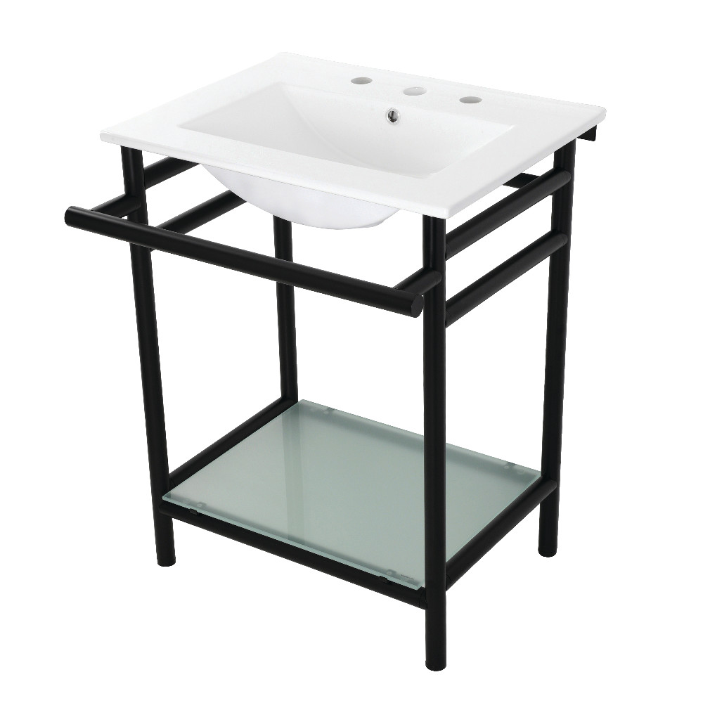 Picture of Kingston Brass VPB24187W80 24 in. Ceramic Console Sink - 8 in. 3-Hole, White & Matte Black