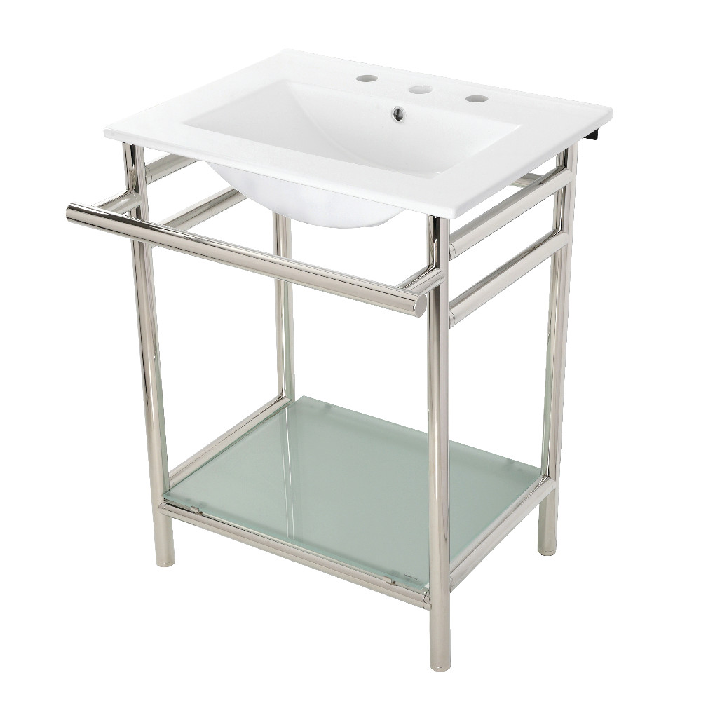 Picture of Kingston Brass VPB24187W86 24 in. Ceramic Console Sink - 8 in. 3-Hole, White & Polished Nickel