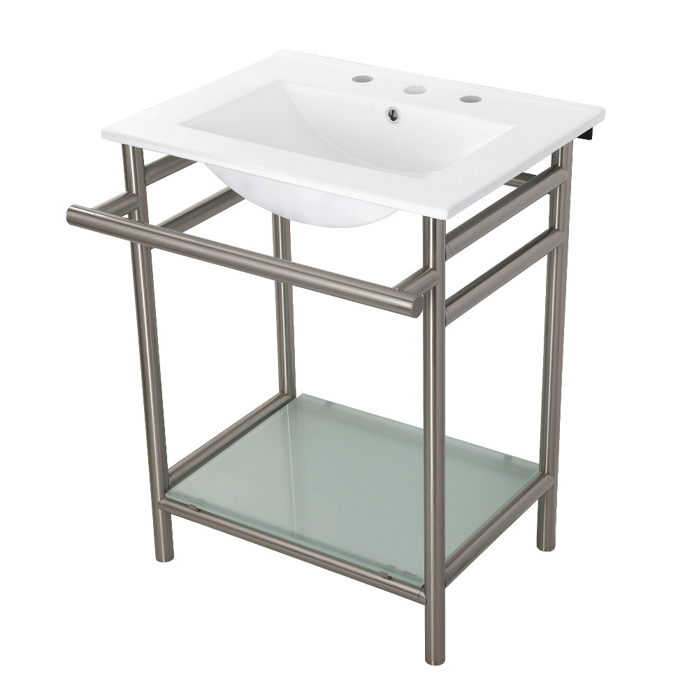 Picture of Kingston Brass VPB24187W88 24 in. Ceramic Console Sink - 8 in. 3-Hole, White & Brushed Nickel