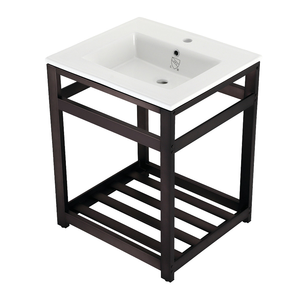 Picture of Kingston Brass VWP2522A5 25 in. Quadras Ceramic Console Sink - 1-Hole, White & Oil Rubbed Bronze