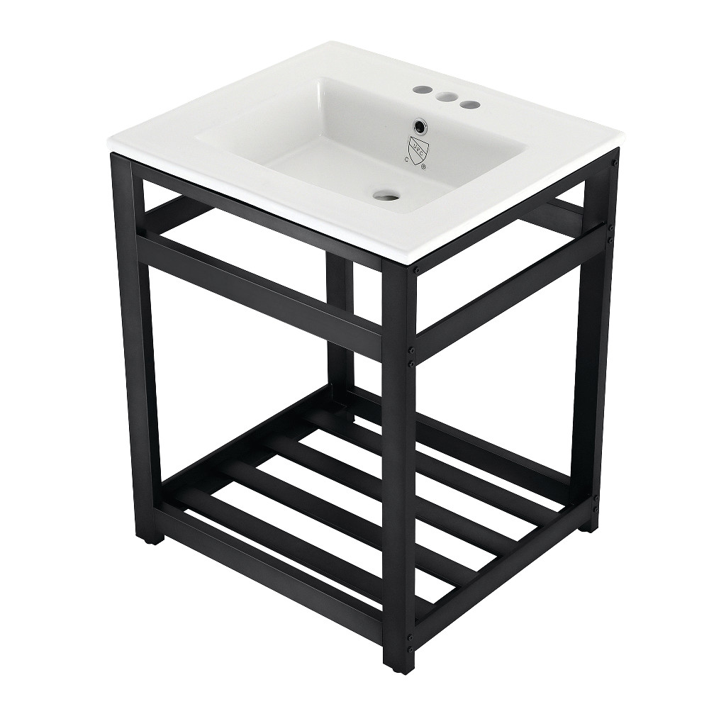 Picture of Kingston Brass VWP2522W4A0 25 in. Quadras Ceramic Console Sink - 4 in. 3-Hole, White & Matte Black