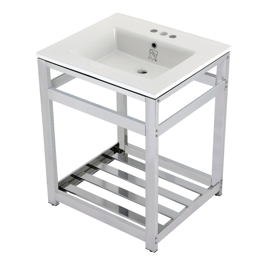 Picture of Kingston Brass VWP2522W4A1 25 in. Quadras Ceramic Console Sink - 4 in. 3-Hole, White & Chrome