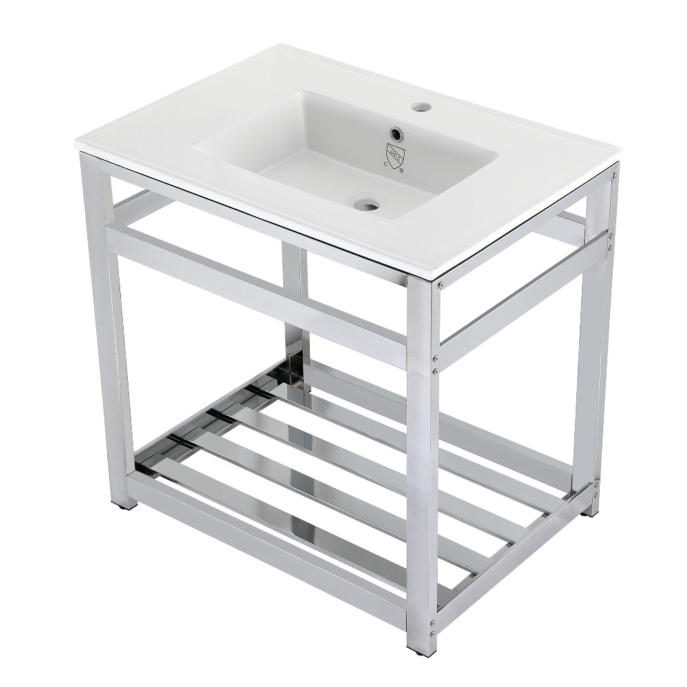 Picture of Kingston Brass VWP3122A1 31 in. Quadras Ceramic Console Sink - 1-Hole, White & Chrome
