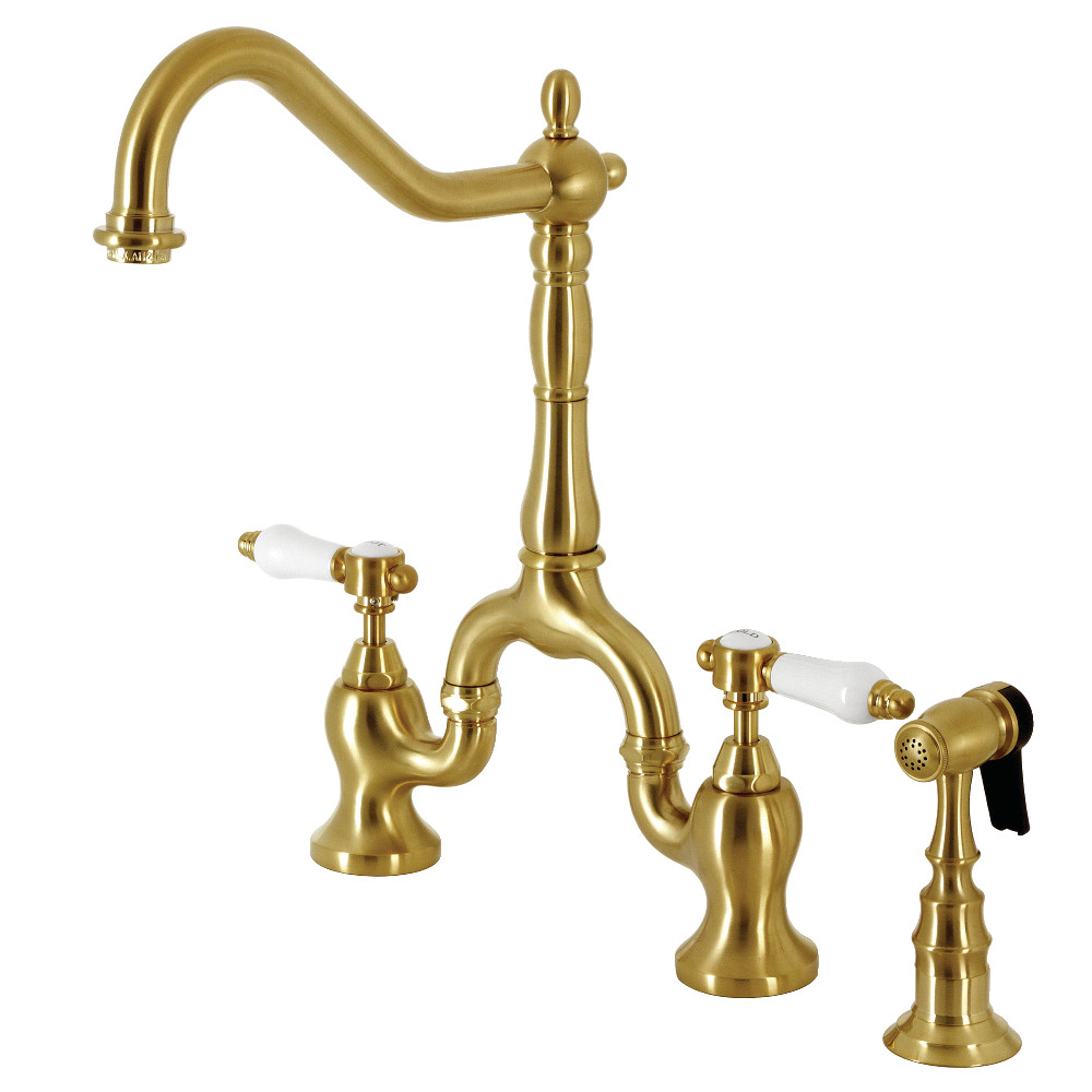Picture of Kingston Brass KS7757BPLBS 8.25 in. Bel Air Bridge Kitchen Faucet with Brass Sprayer, Brushed Brass
