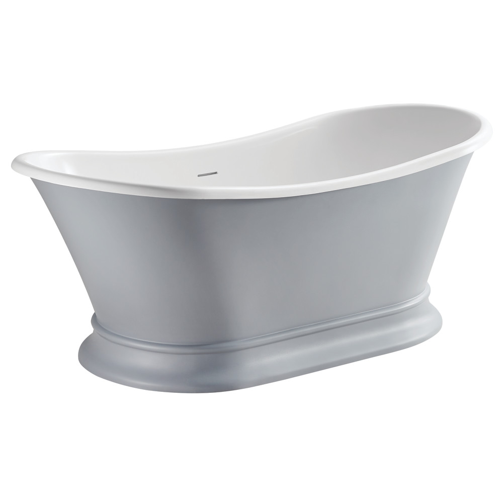 VRTDS683027WG 68 in . Aqua Eden Arcticstone Solid Surface Pedestal Tub with Drain, Matte Gray & Gloss White