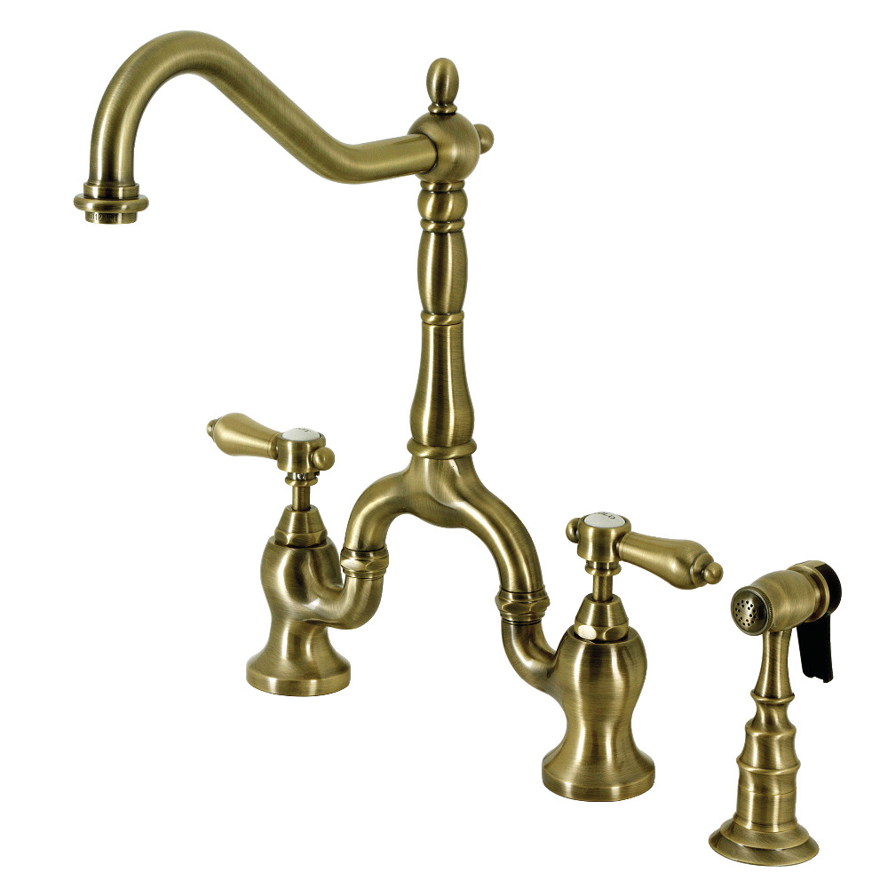 Picture of Kingston Brass KS7753BALBS 8.25 in. Heirloom Bridge Kitchen Faucet with Brass Sprayer, Antique Brass