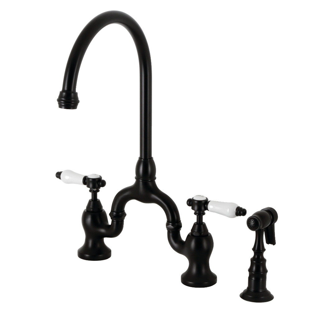 Picture of Kingston Brass KS7790BPLBS 7.75 in. Bel Air Bridge Kitchen Faucet with Brass Sprayer, Matte Black
