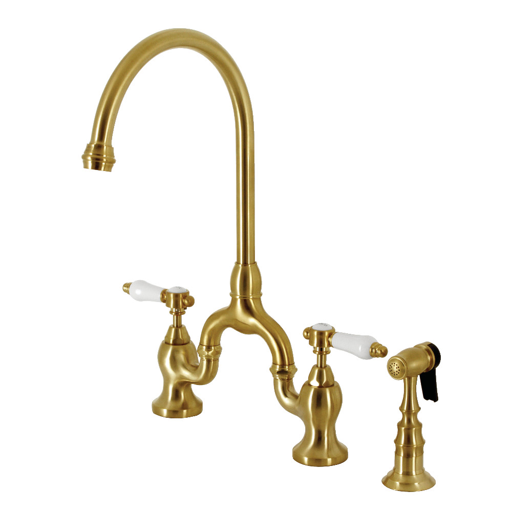 Picture of Kingston Brass KS7797BPLBS 7.75 in. Bel Air Bridge Kitchen Faucet with Brass Sprayer, Brushed Brass