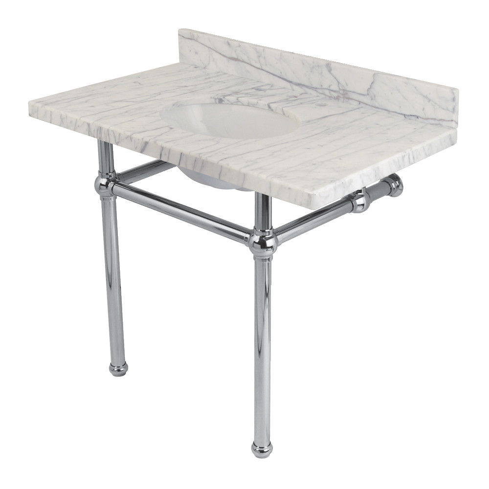 KVPB3630MB1 36 x 22 in. Templeton Carrara Marble Vanity Top with Brass Console Legs, Carrara Marble & Polished Chrome -  Kingston Brass