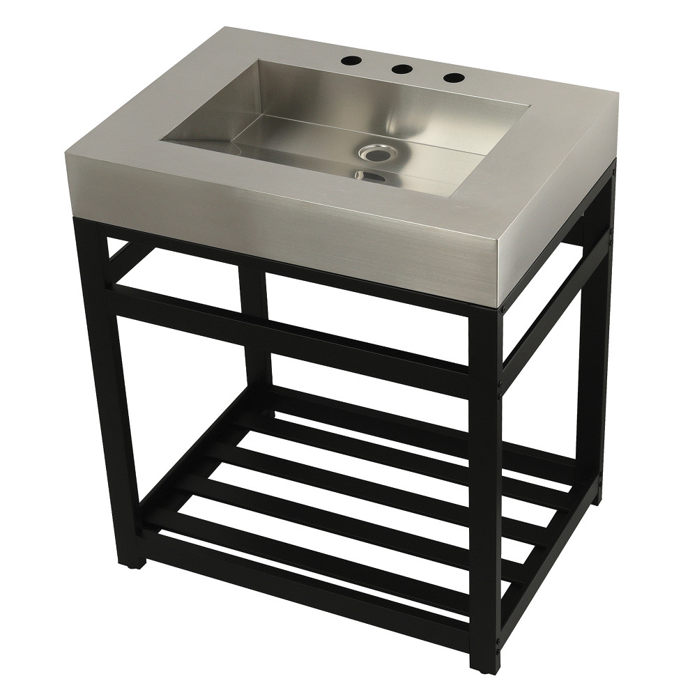 Picture of Kingston Brass KVSP3122A0 31 in. Fauceture Stainless Steel Sink with Steel Console Sink Base, Brushed & Matte Black