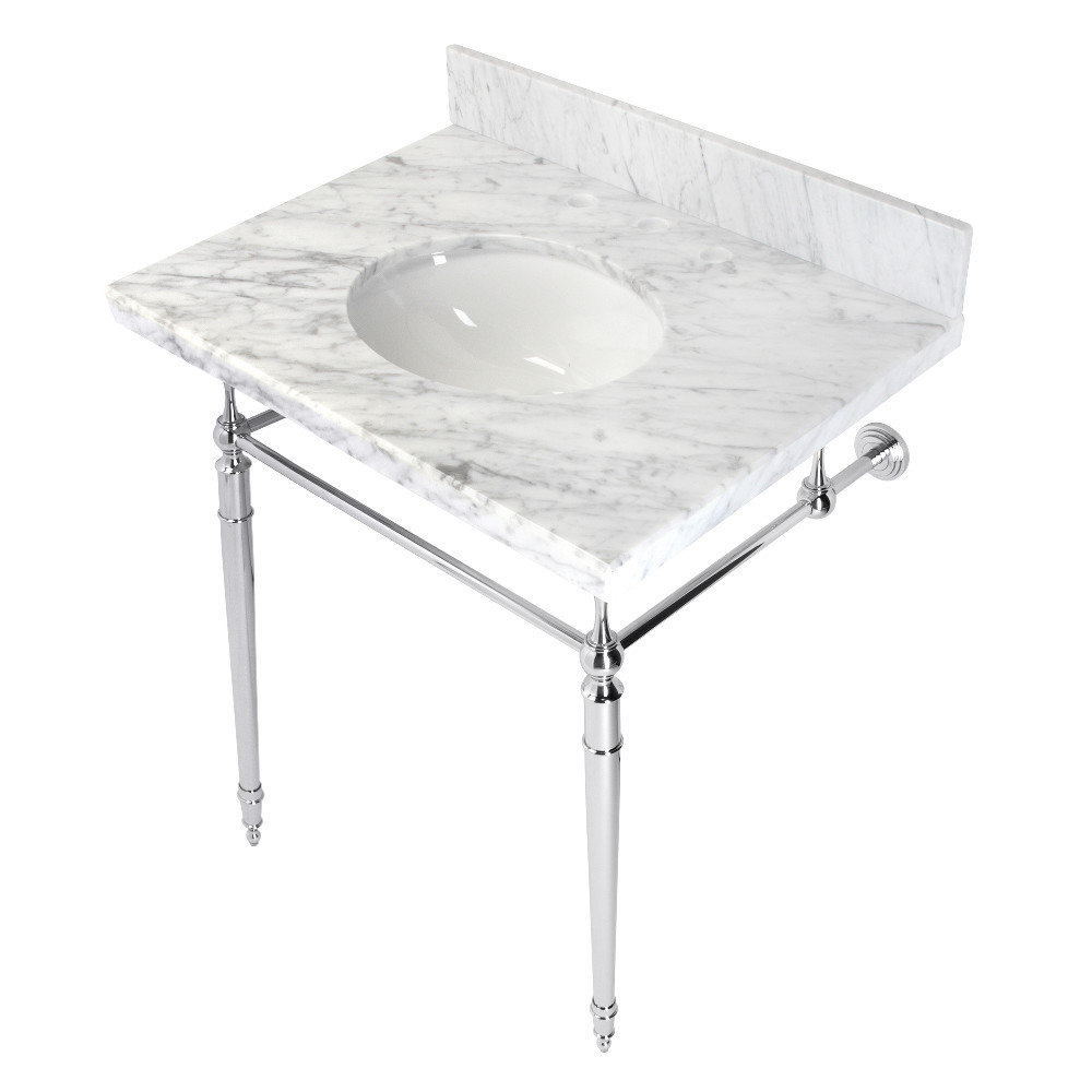 Picture of Kingston Brass KVPB3022M81 30 in. Edwardian 3 Hole Console Sink with Brass Legs, Marble White & Polished Chrome