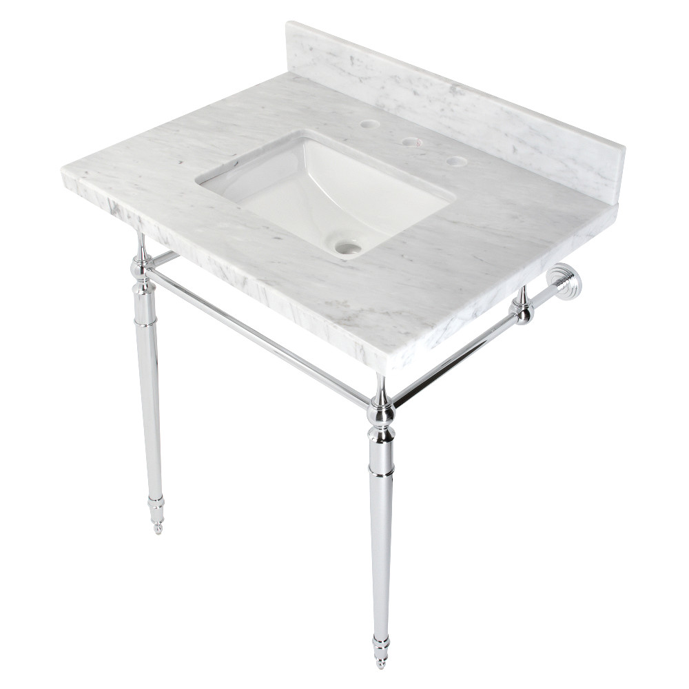 Picture of Kingston Brass KVPB3022M8SQ1 30 in. Edwardian Console Sink with Brass Legs, Marble White & Polished Chrome