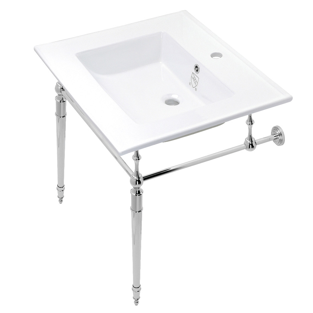 Picture of Kingston Brass KVPB252271CP 25 in. Edwardian 1 Hole Console Sink with Brass Legs, White & Polished Chrome