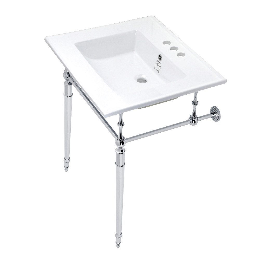 Picture of Kingston Brass KVPB25227W4CP 25 in. Edwardian Console Sink with Brass Legs, White & Polished Chrome
