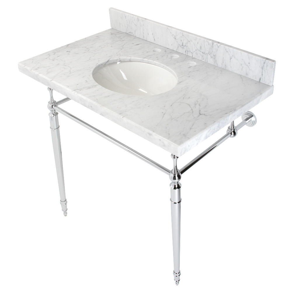 Picture of Kingston Brass KVPB3622M81 36 in. Edwardian Console Sink with Brass Legs, Marble White & Polished Chrome