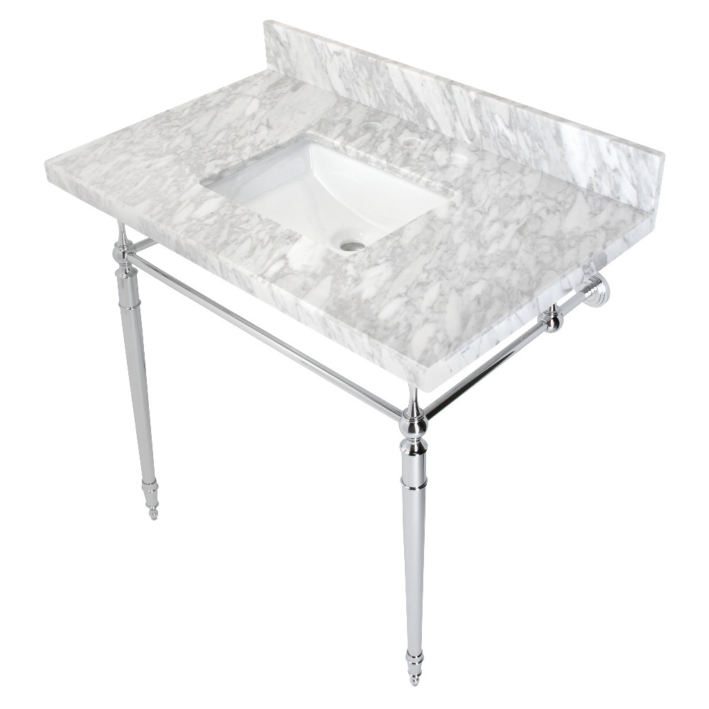 Picture of Kingston Brass KVPB3622M8SQ1 36 in. Edwardian Console Sink with Brass Legs , Marble White & Polished Chrome