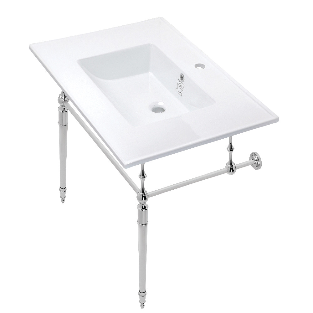 Picture of Kingston Brass KVPB312271CP 31 in. Edwardian Traditional Single Hole Console Sink with Brass Legs, White & Polished Chrome