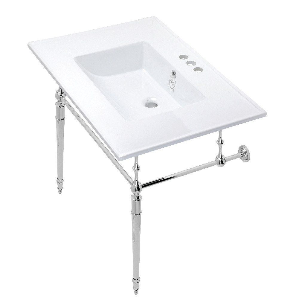 Picture of Kingston Brass KVPB31227W4CP 31 in. Edwardian Traditional Console Sink with Brass Legs, White & Polished Chrome
