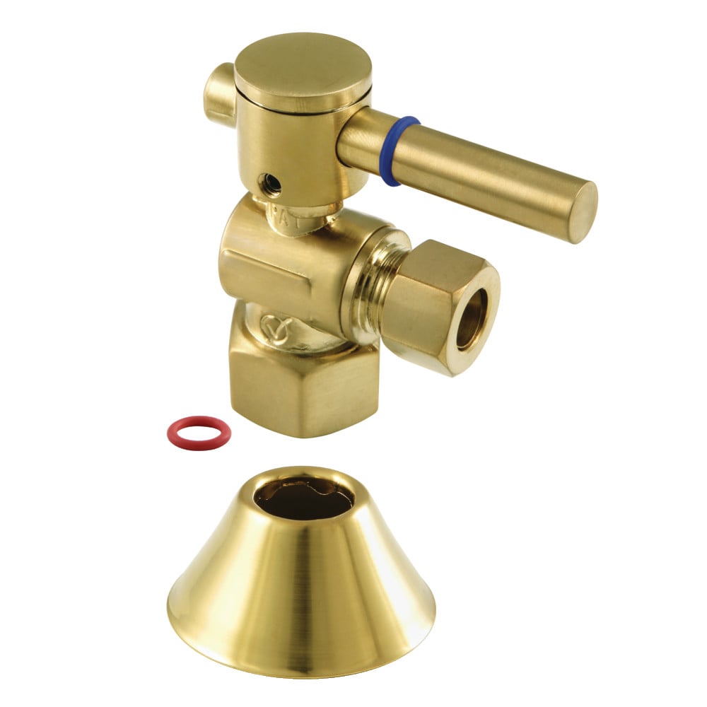 0.5 x 0.37 in. Dia. Comp Quarter Turn Angle Stop Valve with Flange, Brushed Brass