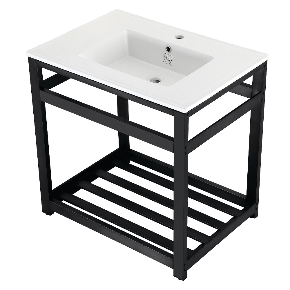 Picture of Kingston Brass VWP3122A0 31 in. Quadras Ceramic Console Sink , White & Matte Black