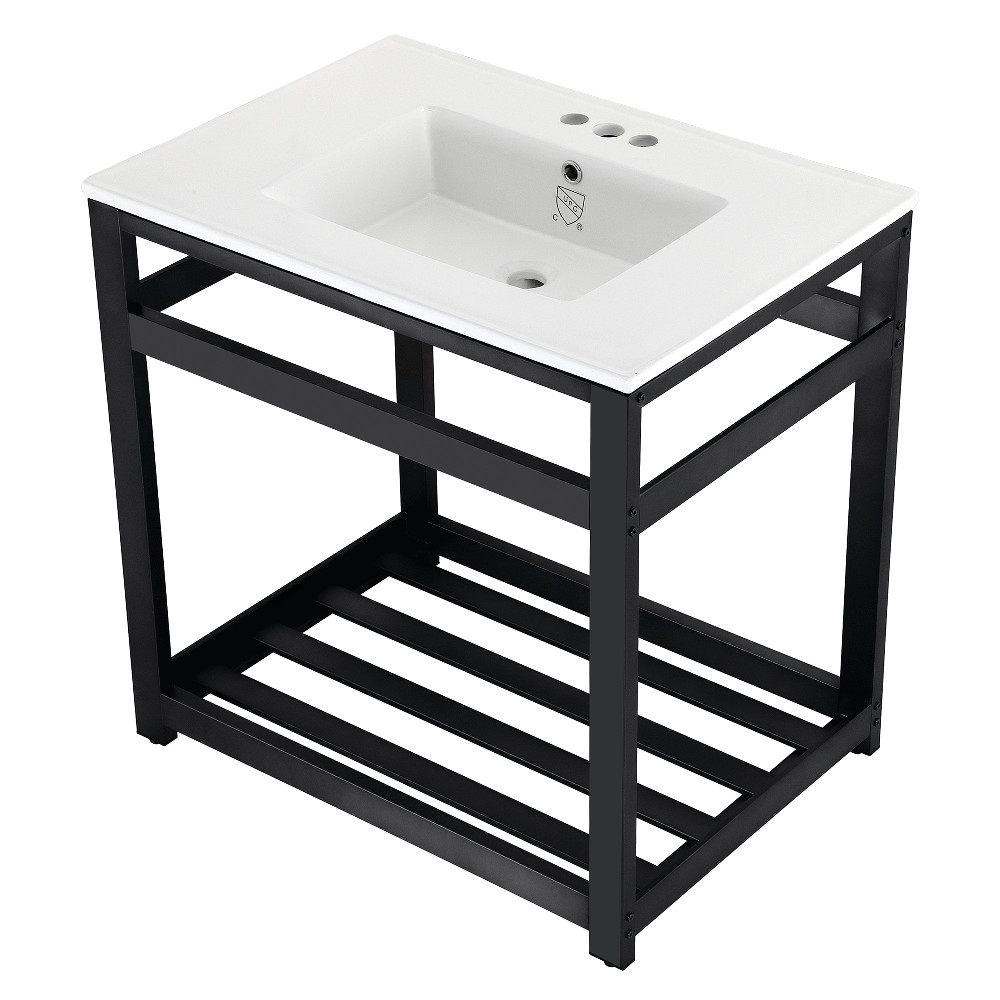 Picture of Kingston Brass VWP3122W4A0 31 in. Quadras Ceramic Console Sink, White & Matte Black