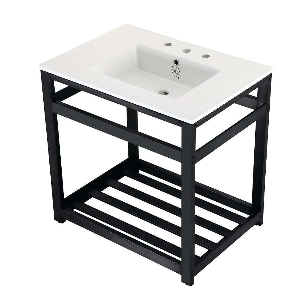 Picture of Kingston Brass VWP3122W8A0 31 in. Quadras Ceramic Modern Console Sink, White & Matte Black