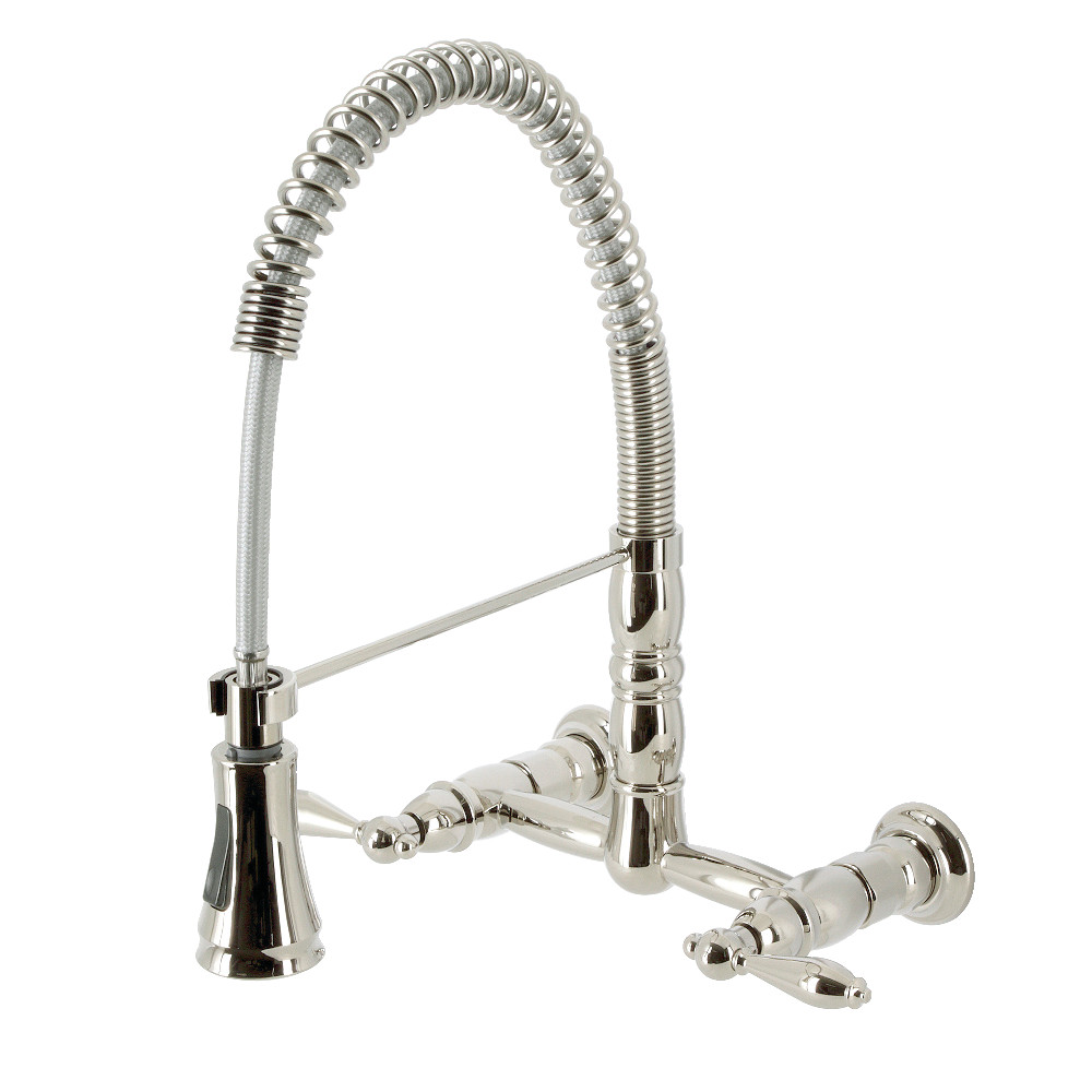Picture of Kingston Brass GS1246AL 13.13 in. Gourmetier Heritage Two Handle Lever Pull Down Sprayer Kitchen Faucet, Polished Nickel