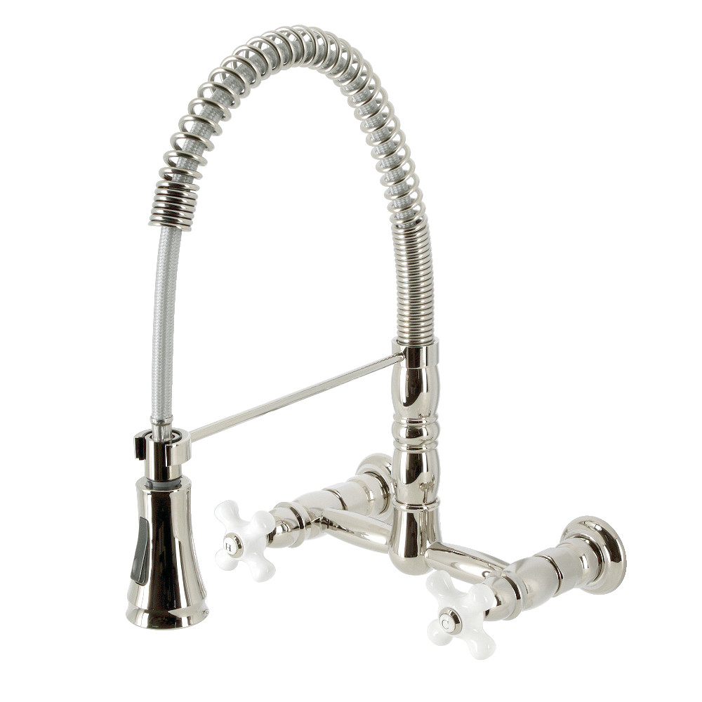 Picture of Kingston Brass GS1246PX 13.13 in. Gourmetier Heritage Two Hole Pull Down Sprayer Kitchen Faucet, Polished Nickel