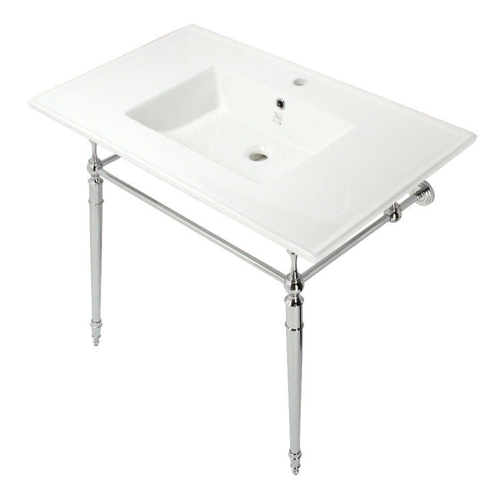 Picture of Kingston Brass KVPB372271CP 37 in. Edwardian Single Hole Console Sink with Brass Legs, White & Polished Chrome