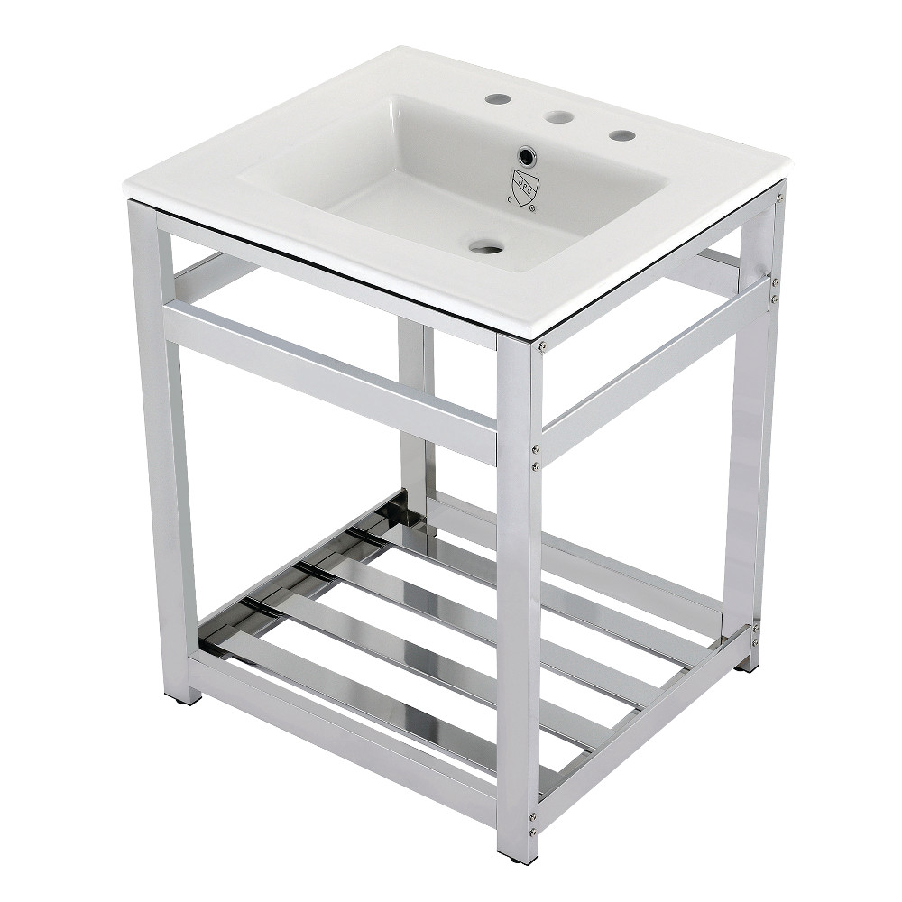VWP2522W8A1 Quadras 25 in. Ceramic Console Sink, 8 in. - 3 Hole, White & Chrome