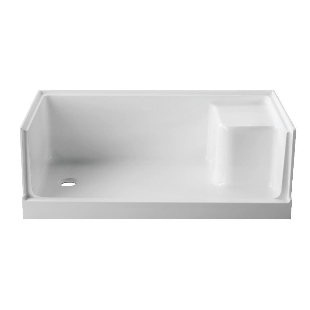 VTSB603221L Aqua Eden Grenada 60 x 32 in. Anti-Skid Single Threshold Shower Base with Seat, Left Drain Hole, White