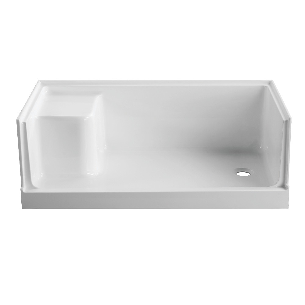 VTSB603221R Aqua Eden Grenada 60 x 32 in. Anti-Skid Single Threshold Shower Base with Seat, Right Drain Hole, White