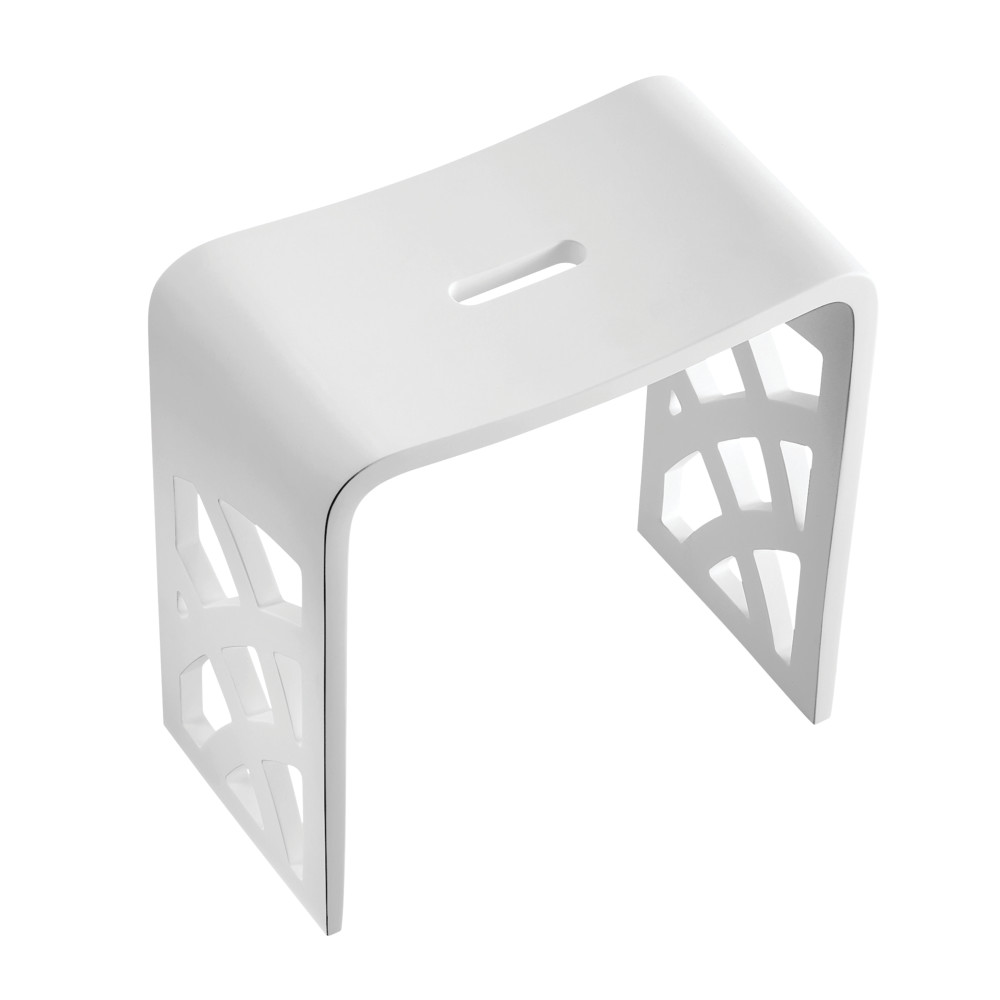 KBSSA17916 16.94 in. Descanso Solid Surface Bathroom Stool, Matte White