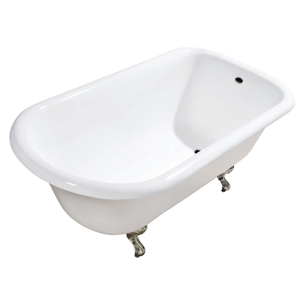 54 in. Cast Iron Roll Top Clawfoot Tub, White & Brushed Nickel