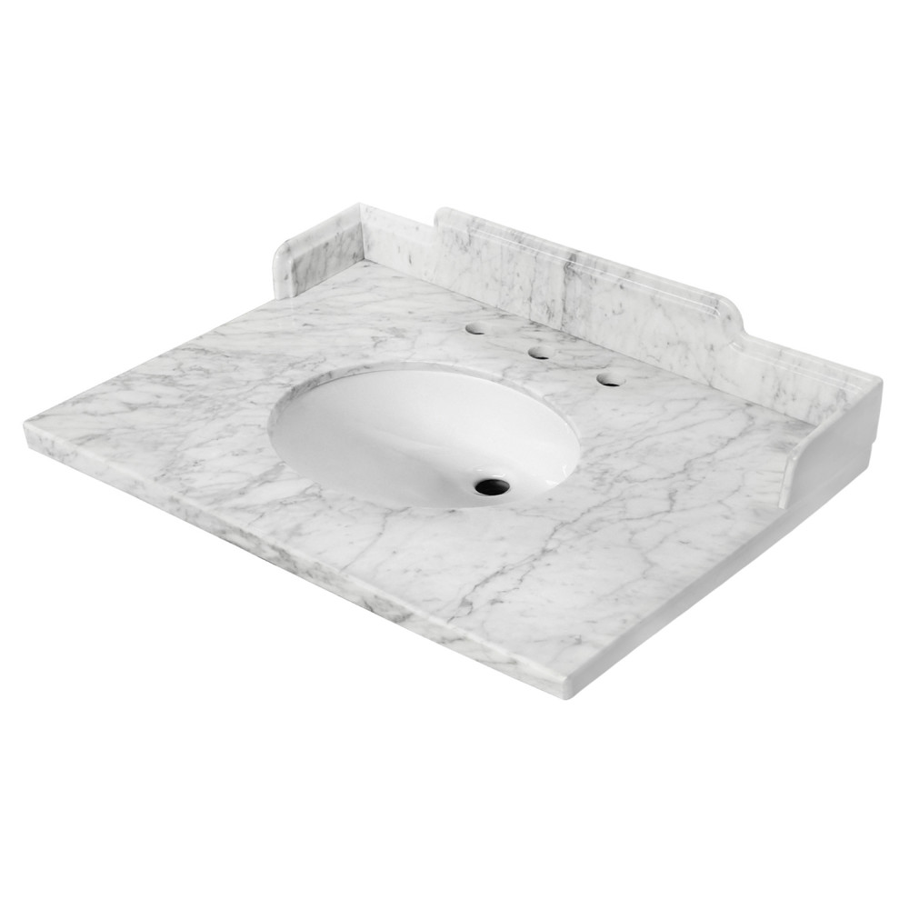 30 x 22 in. Pemberton Carrara Marble Vanity Top with Oval Sink, Carrara White