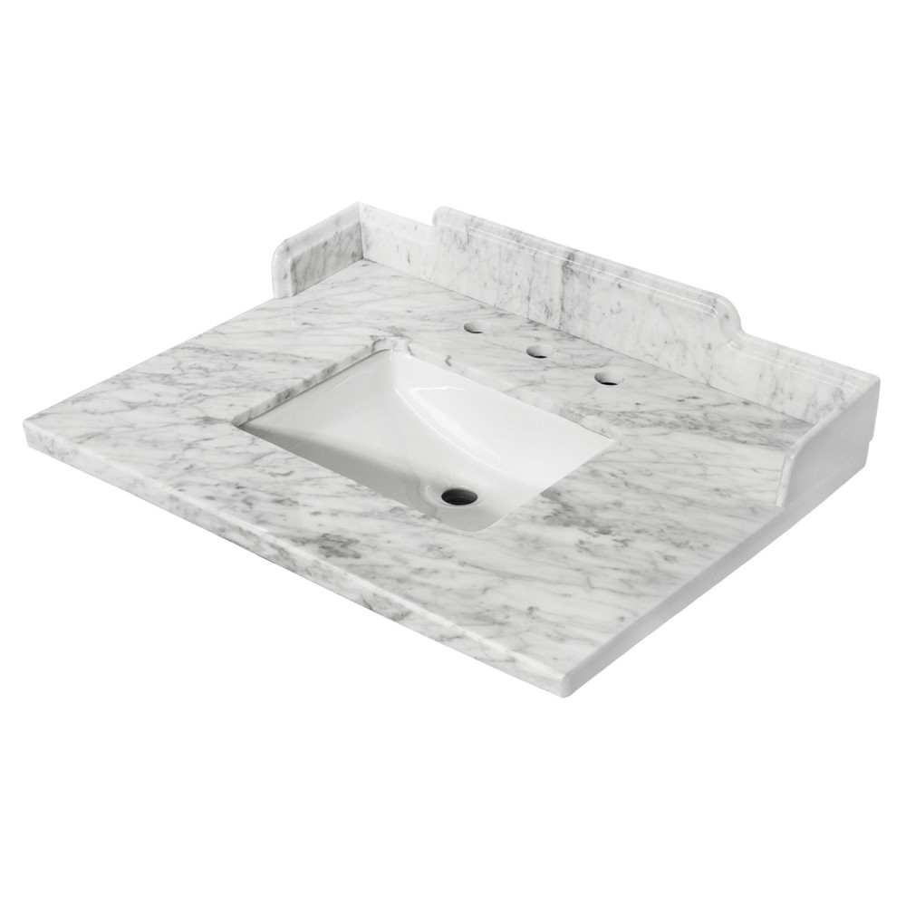 KMS3022M38SQ 30 x 22 in. Pemberton Carrara Marble Vanity Top with Rectangular Sink, Carrara White