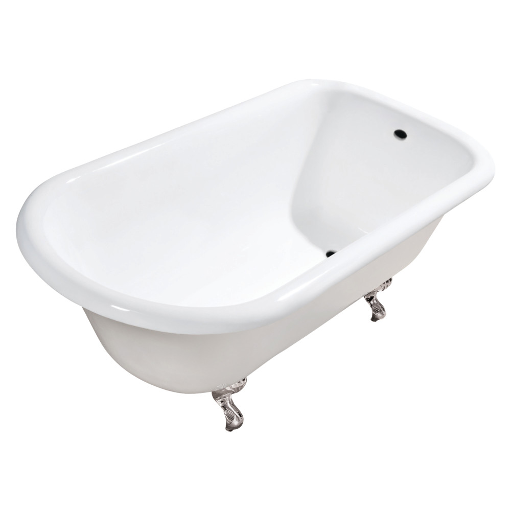 48 in. Cast Iron Roll Top Clawfoot Tub, White & Polished Nickel