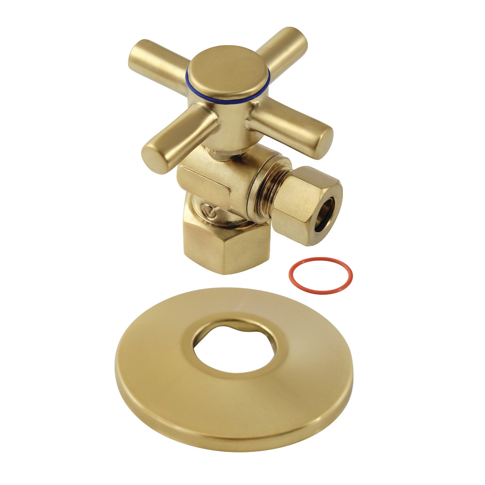 0.5 FIP x 0.37 in. OD Compression Quarter-Turn Angle Stop Valve with Flange, Brushed Brass