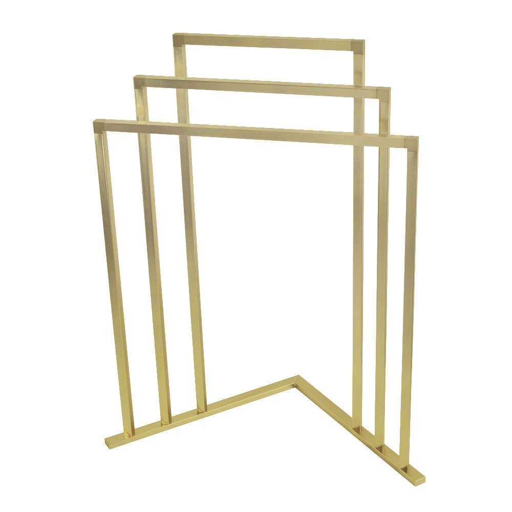 Edenscape L-Shaped Freestanding 3-Tier Steel Corner Towel Rack, Brushed Brass