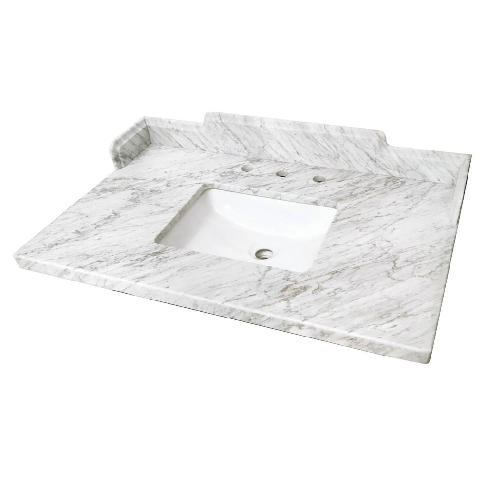 KMS3622M38SQ 36 x 22 in. Pemberton Carrara Marble Vanity Top with Rectangular Sink, Carrara White