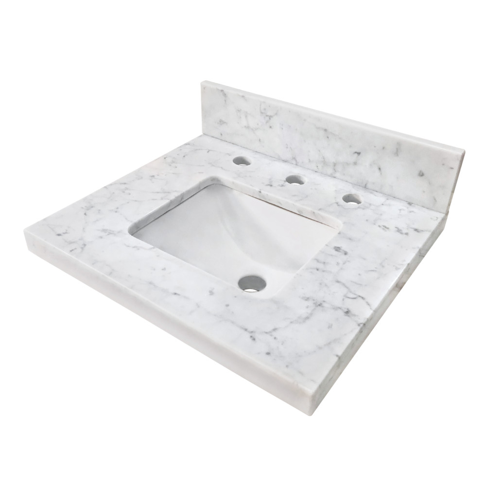 KVPB1917M38SQ 19 x 17 in. Fredrickson Carrara Marble Vanity Top with Rectangular Sink & 8 in. Faucet Drillings, Carrara White