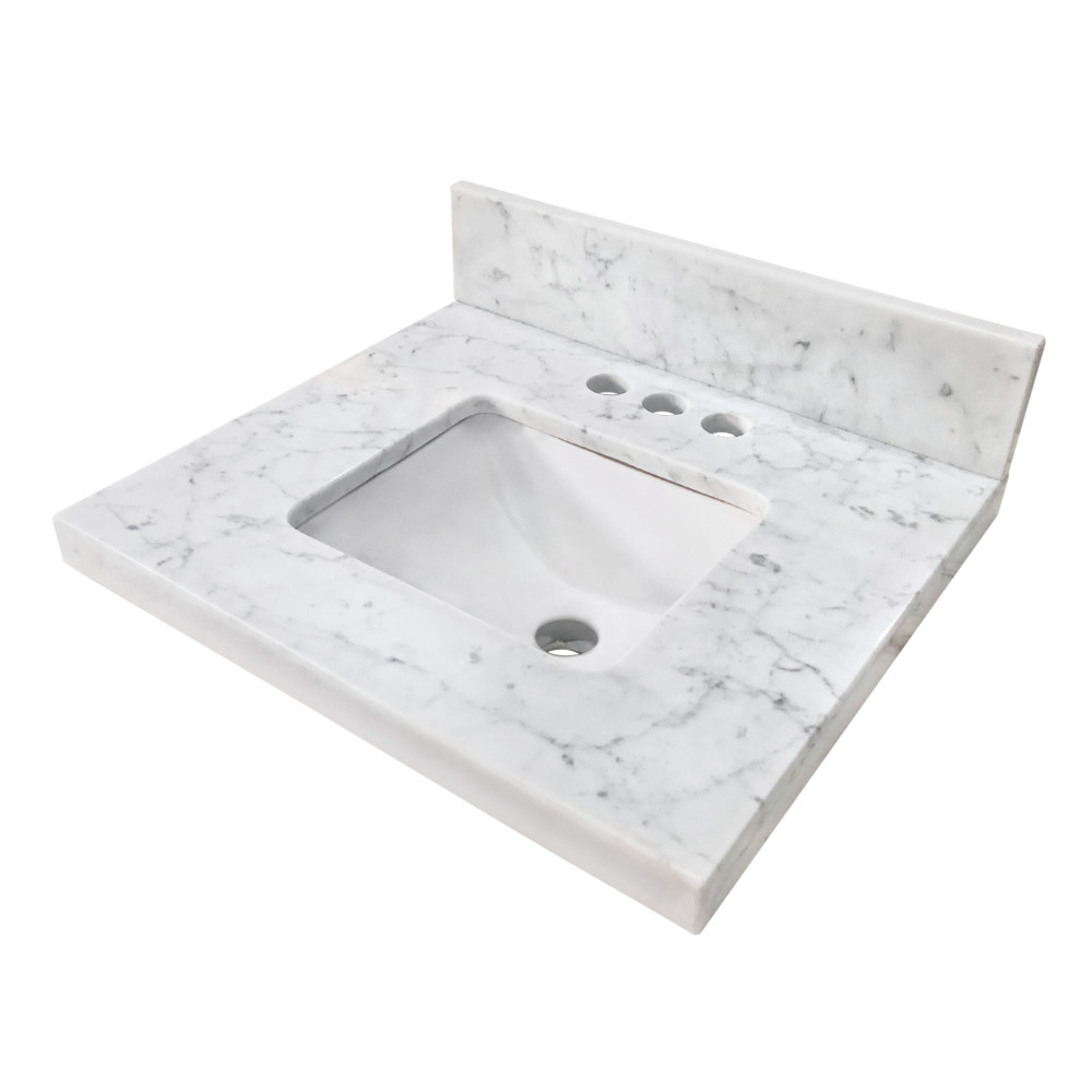KVPB1917M34SQ 19 x 17 in. Fredrickson Carrara Marble Vanity Top with Rectangular Sink & 4 in. Faucet Drillings, Carrara White