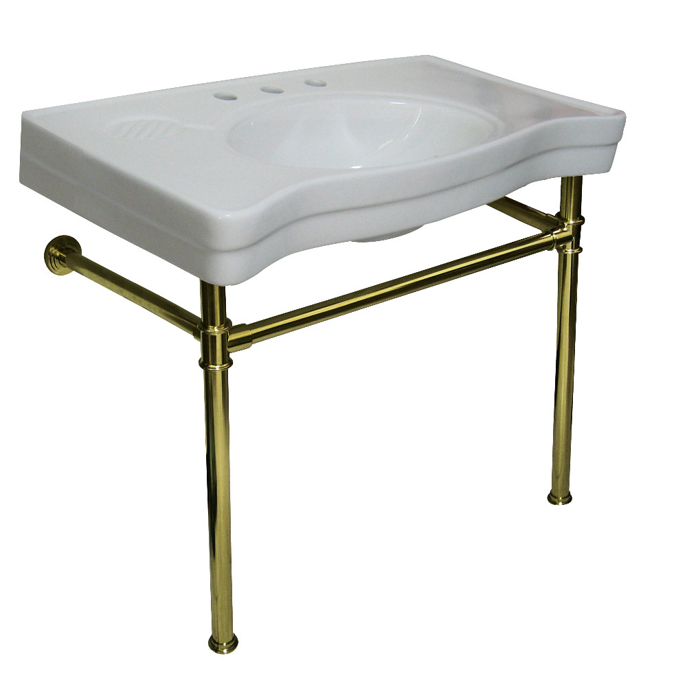 Picture of Kingston Brass VPB1362ST 33.88 in. Imperial Ceramic Console Sink with Stainless Steel Legs, White & Polished Brass