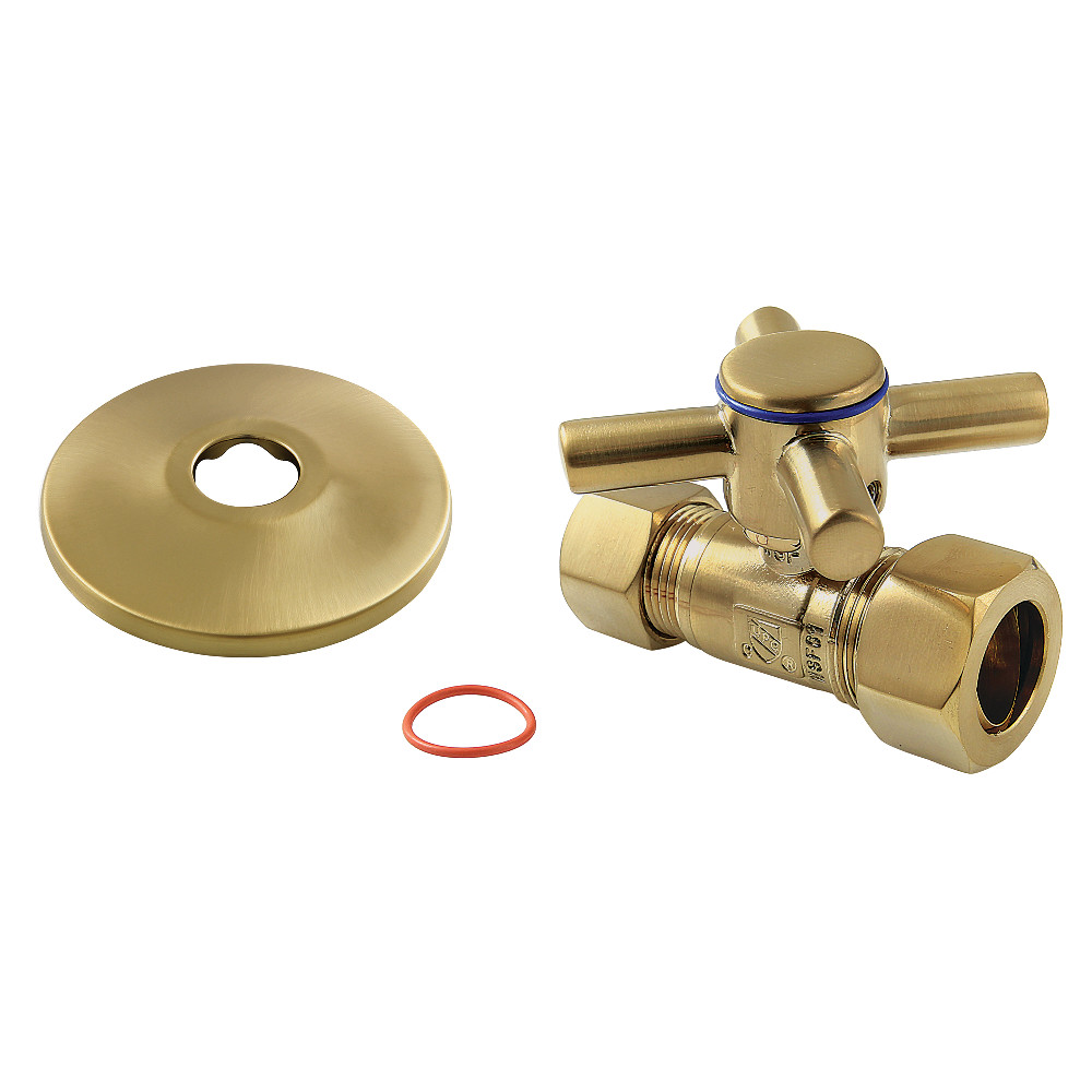 CC44457DXK 0.62 OD Compression x 0.5 in. OD Compression Quarter-Turn Straight Stop Valve with Flange, Brushed Brass