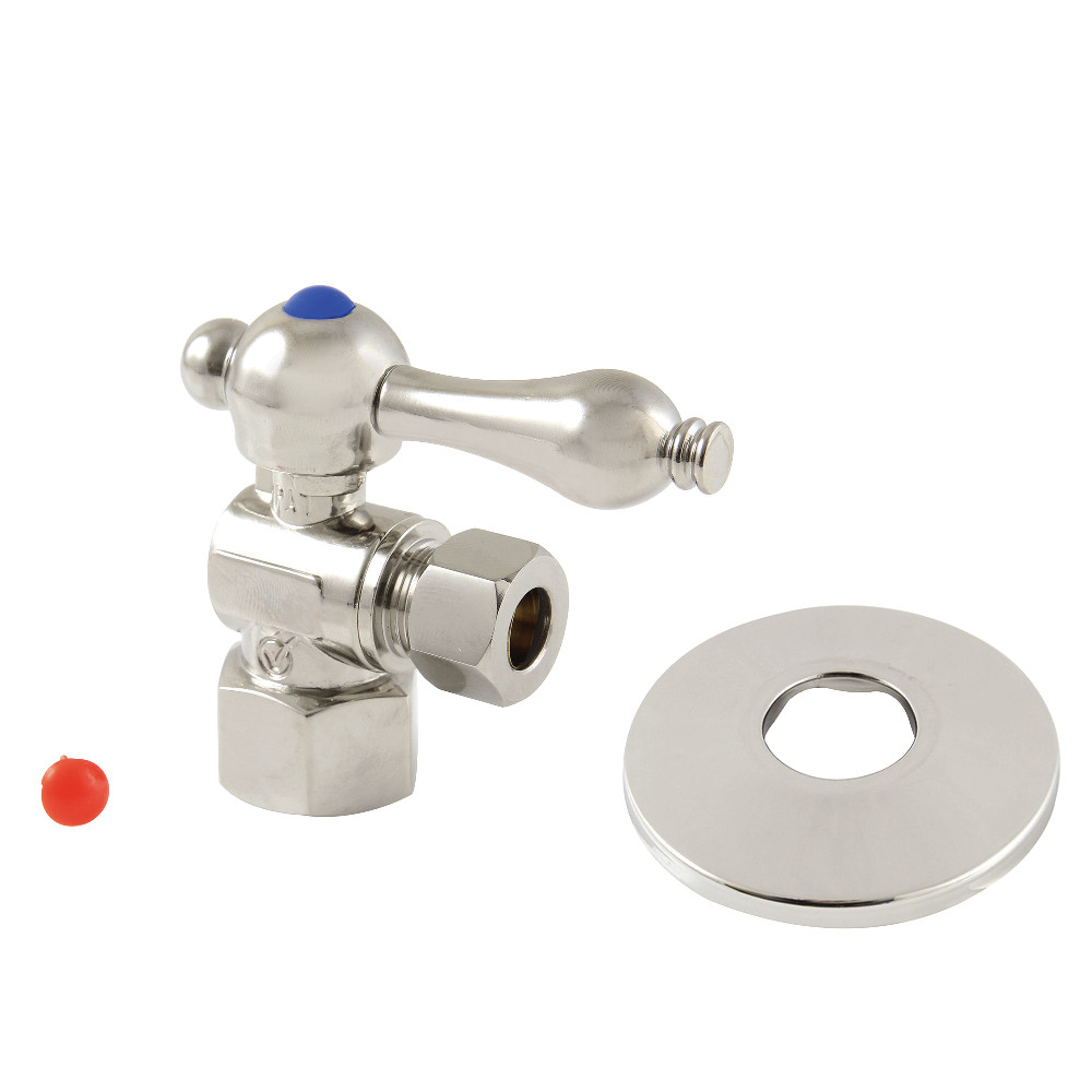 0.5 FIP x 0.37 in. OD Compression Quarter-Turn Angle Stop Valve with Flange, Polished Nickel