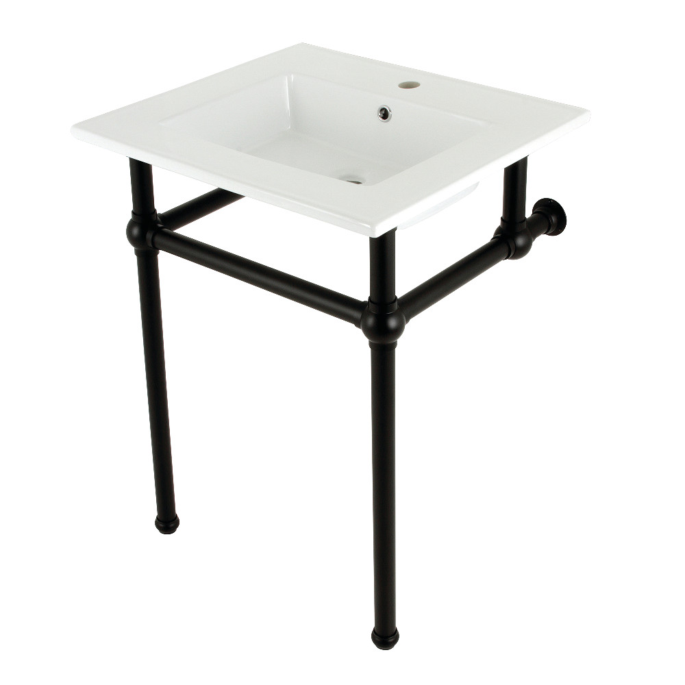 25 in. Addington Console Sink with Brass Legs, White & Matte Black
