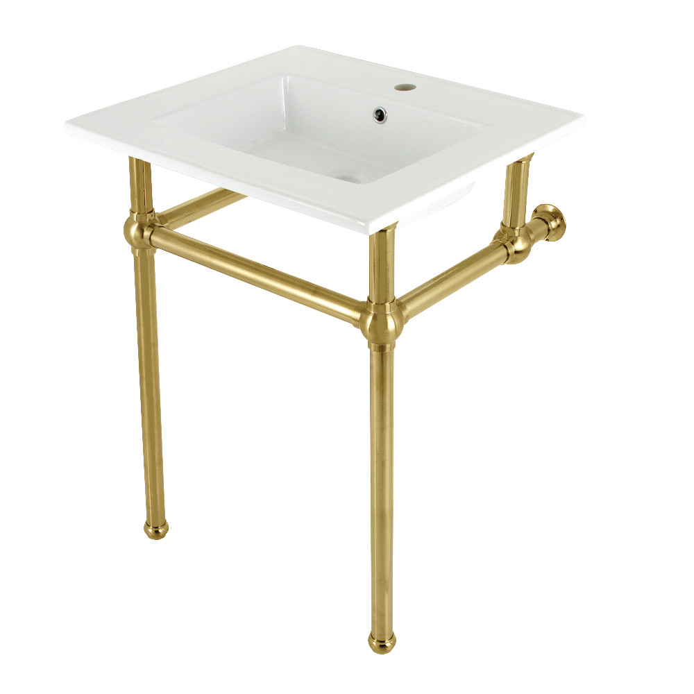 25 in. Addington Console Sink with Brass Legs, White & Brushed Brass