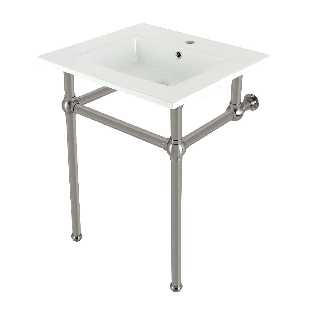 25 in. Addington Console Sink with Brass Legs, White & Brushed Nickel